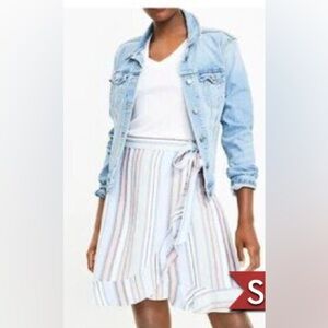 Loft linen blend wrap skirt, summer resort, stripes, NWT size 12